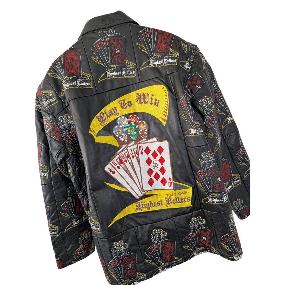 NWOT! STACY ADAMS! BLACK GENUINE LEATHER HIGH ROLLERS VEGAS GAMBLING JACKET! 2XL